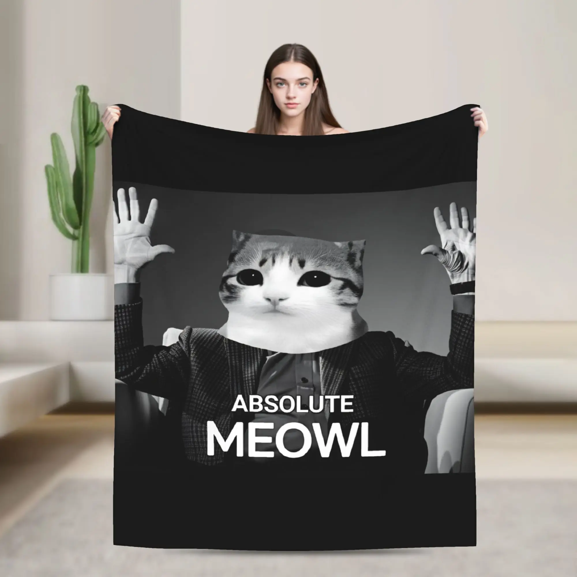Absolute Meowl Meme Cat Throw Blanket Cozy Fashion Blankets  For Sofa Home Travel Car Flannel Bedspread Bed Cover