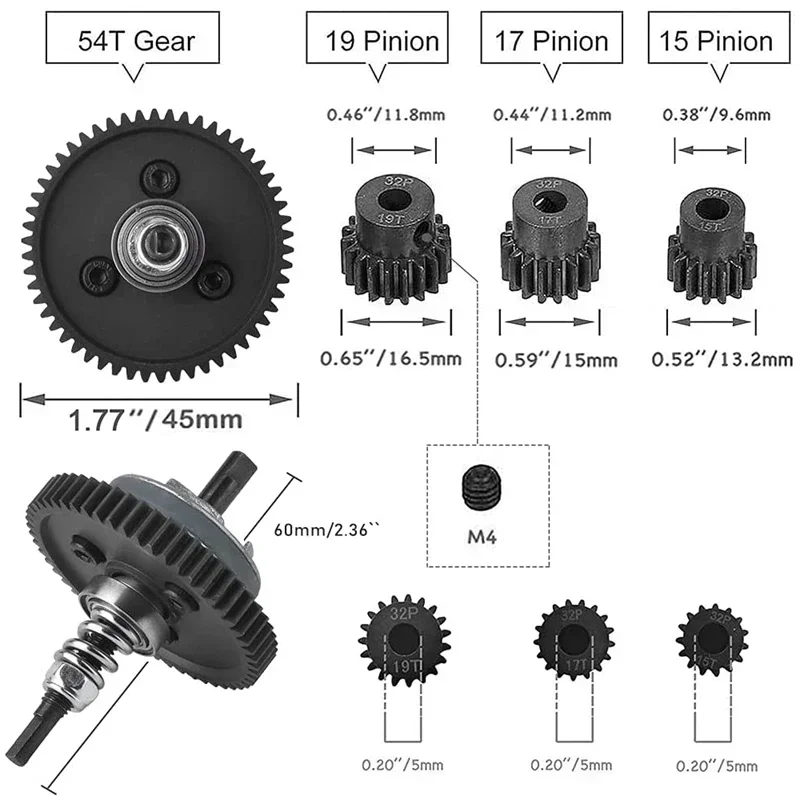 Metal 6878 Differential Gear Slipper Clutch And 32P 15T/17T/19T Pinion Gear Set For Trxs Slash Stampede Rustler 4X4