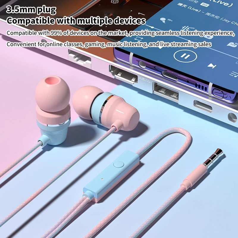 Mobile Phone Wired Headphones In-ear Simple With Mic Macaron 3.5mm Silicone Ear Tips Wired Headset Heavy Bass Music Earphone