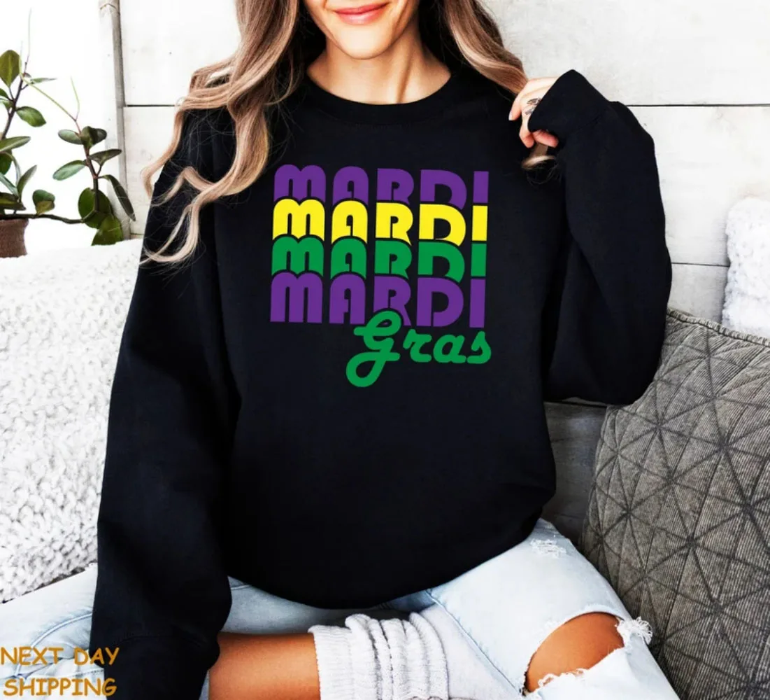 Retro Mardi Gras Sweatshirt New Orleans Cruise Cute Shirt Fat Tuesday Sweater Festival Carnival Parading Louisiana Pullover