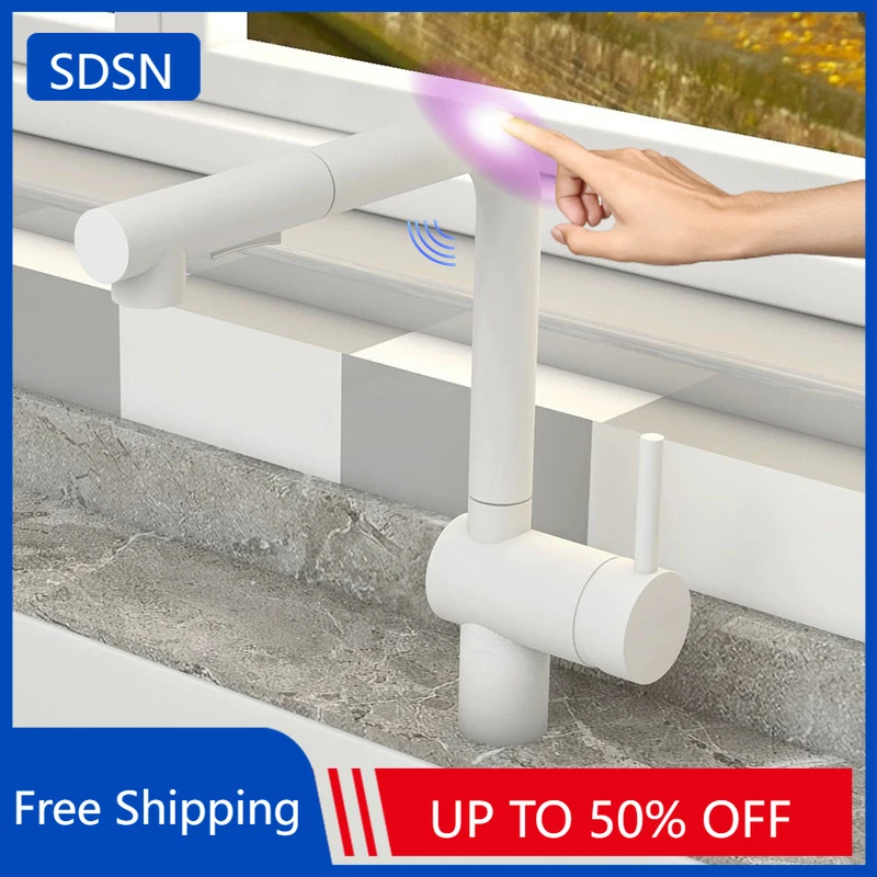 Handfree Touch on Kitchen Sink Faucets Stainless Steel Hot Cold Pull Out Kitchen Mixer Tap White Sensor Touch Kitchen Faucet