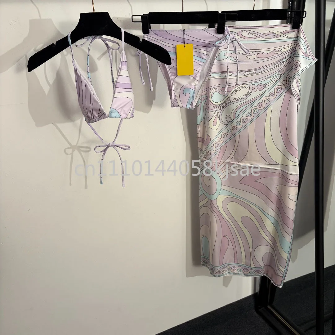 

2026 Luxury Women's Purple Scarf Bikini Sets with Letter Signature Logo Luxury Design Lady Sexy Scarf Swimsuits