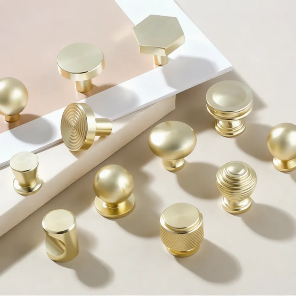 Gold Silver Cabinet Knob Round Aluminum Alloy Handle Modern Minimalist Style For Euro Kitchen Dresser Drawer Cupboard Pulls