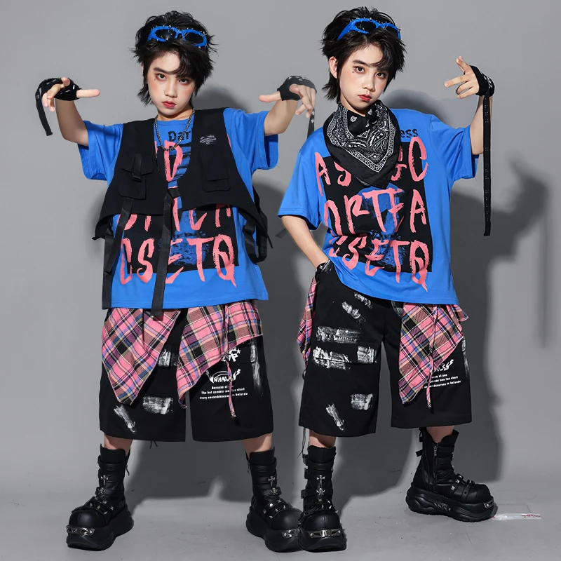 Hip Hop Jungen Lose T-shirt Zerrissene Jeans Hosen Street Dance Shorts Mädchen K-pop Jazz Kostüm Kinder Kleidung Set kind Streetwear