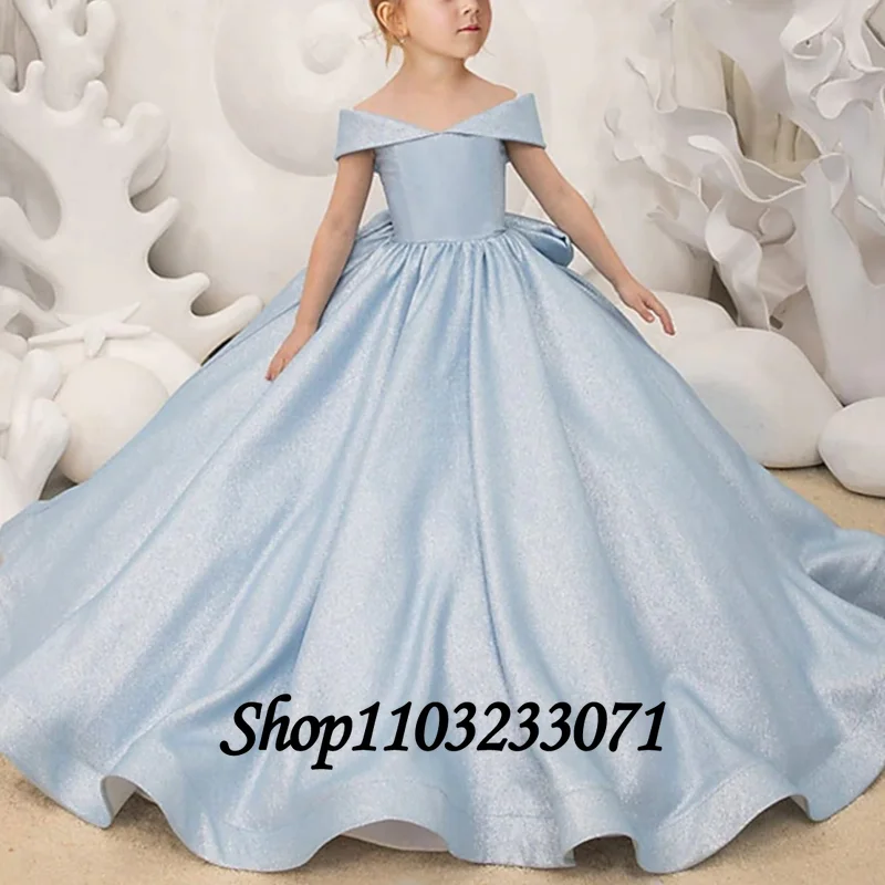 

Flower Girl Dress A-LINE Straight Neckline Floor-Length Child Kids Girl Princess Wedding Birthday Festival Party First Communion