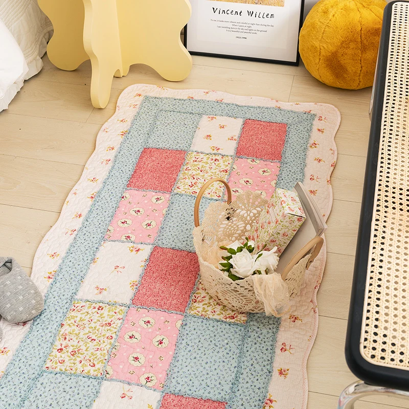 

Pastoral Style Ins Cotton Bedroom Floor Mat Foot Mat Living Room End Table Non-slip Cotton Retro French Bedside Comfortable