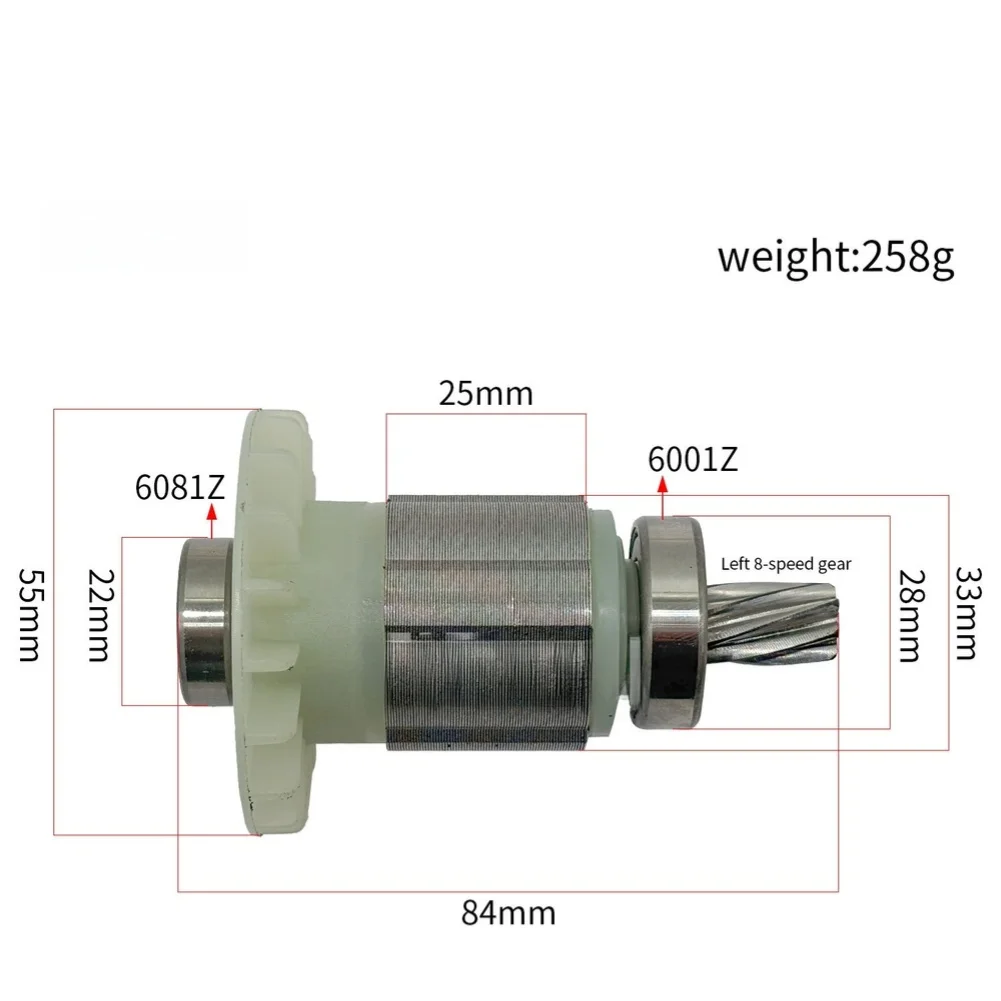 36V Electric Chain Saw Rotor Brushless Type 8 Teeth 25mm Shaft 55mm Length Copper Windings Bearings for Power Tools