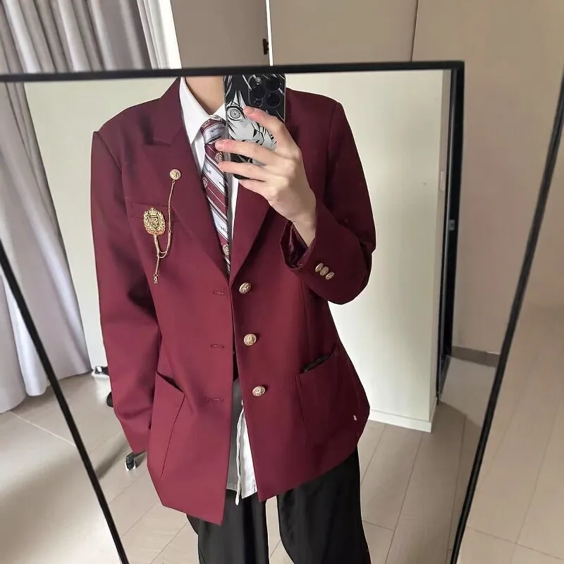 Red Boys' School Uniform Suit Jacket Adult Ceremony Coat Youth Vitality Style Polyester Fiber Long Sleeve Classic Collar