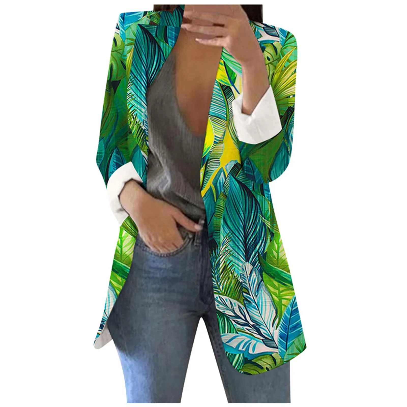 Women\'S Coat For Autumn Fashion Colorful Short Suit Casual Printed Suit Long Sleeve Loose Comfortable Cotton Cardigan Coat 2023