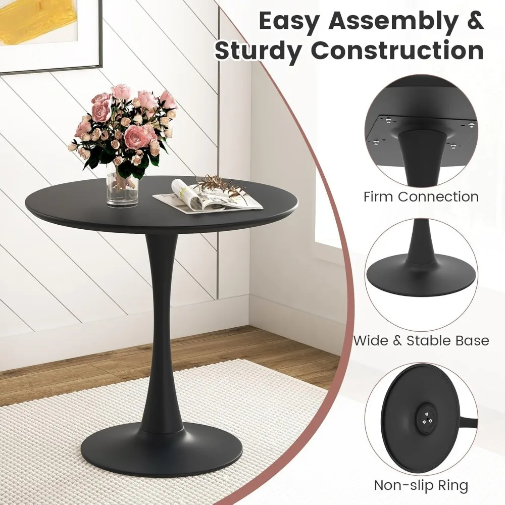 Set Meja Makan Bulat untuk 4 Orang, Set Meja Dapur dengan Kursi Empuk & Kaki Kayu Solid, Meja dan Kursi Dapur Bulat