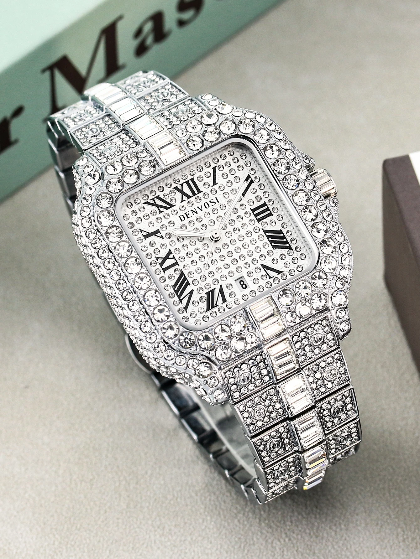 Luxury Diamond Watches for Men Hip Hop Style Bling Bling Iced Out Wristwatch Fashion Square Stainless Steel Waterproof Clock 202