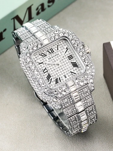Relojes de diamantes de lujo para hombres estilo Hip Hop Bling Iced Out reloj de pulsera cuadrado de moda reloj impermeable de acero inoxidable 202