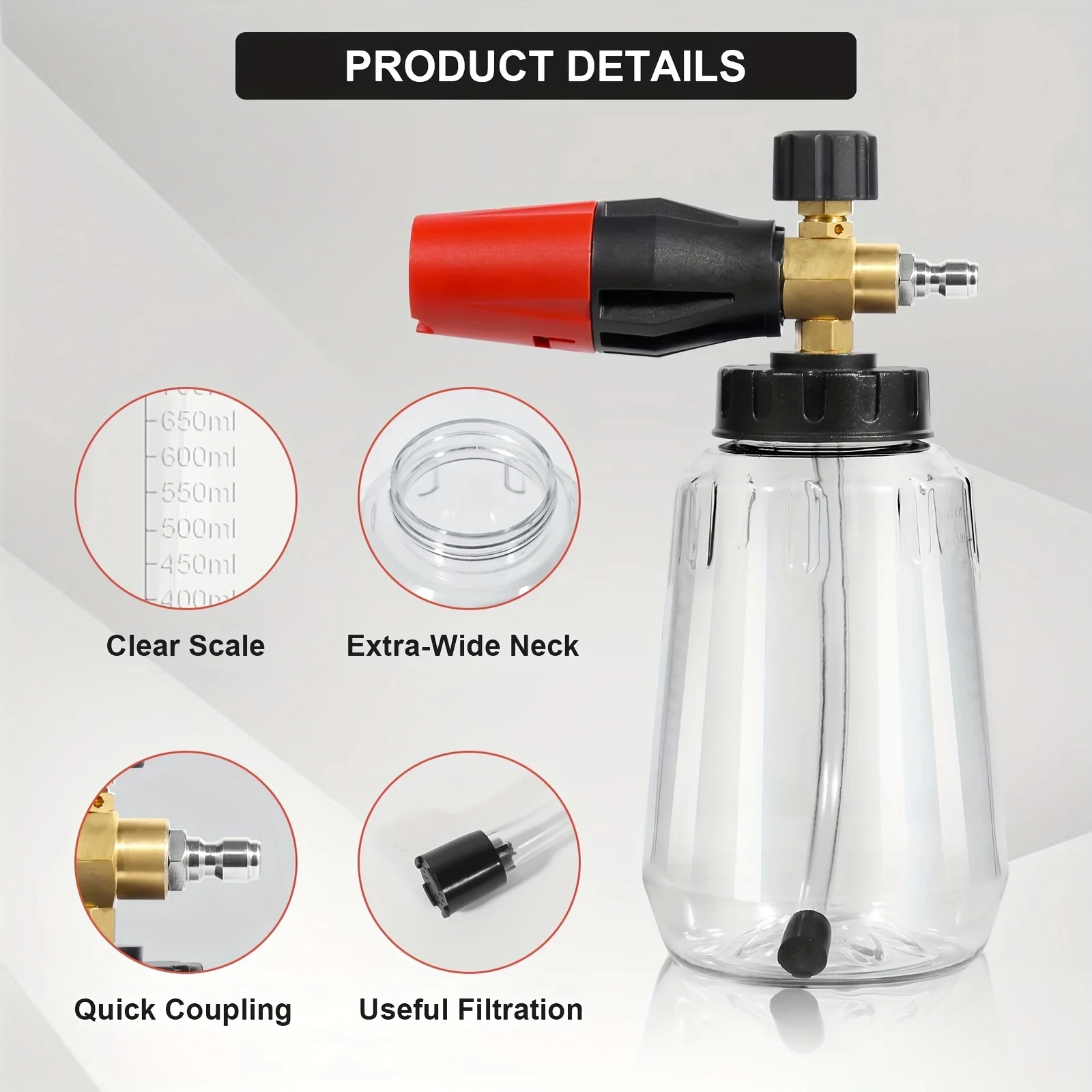 Hochleistungs-Verstellbare Schaumkanone 1L Weithalsflasche Dickflüssiger Schaumsprüher 1/4" Schnellanschluss Hochdruckreiniger-Werkzeug – Detail 3