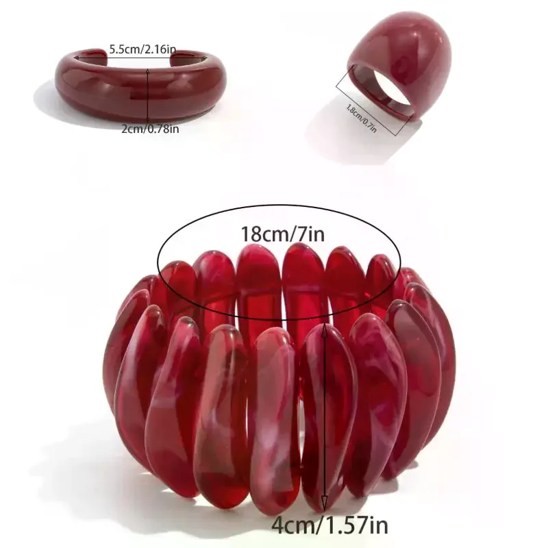 العصرية غير النظامية الأحمر الاكريليك الراتنج مكتنزة الإسورة النساء على اليد بوهو هندسية سحر واسعة الهيب هوب الكفة الإسورة مجوهرات