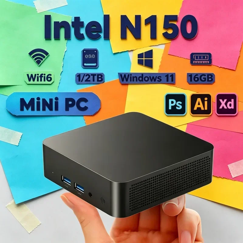 ポータブルミニpc、windows-11搭載、intel-n150プロセッサー、16gb-32gb-ram、1tb-2tb-ssd、wi-fi-6、bluetooth-52。オフィスや日常業務に最適。