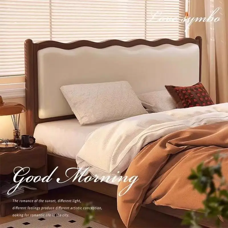 Solid wood double wave simple soft bag wedding bed bedroom