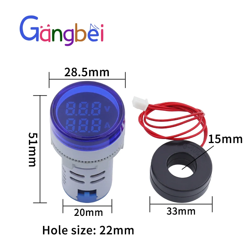 Lampu indikator tampilan ganda LED tegangan AC, ammeter 60-500V 1-100A tampilan digital AD16
