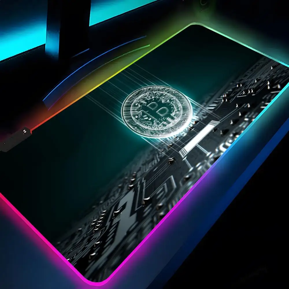 

Mouse Pad Rgb Xxl Laptop Mat Gaming Mousepad Backlit Keyboard Gamer Girl Table Pads Desk Bitcoin Logo