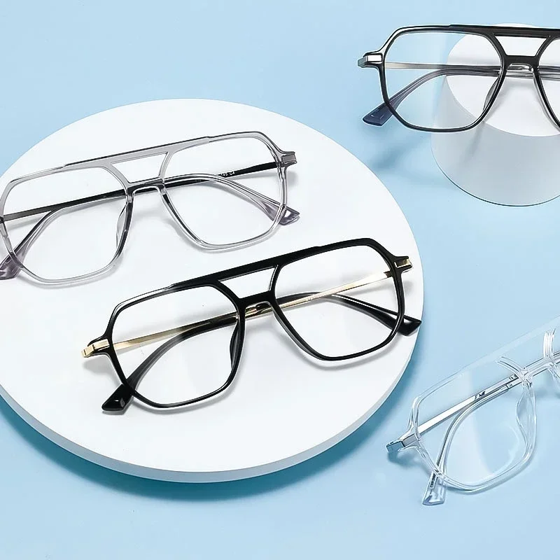 Ultra-Light Double Beam Myopia Glasses Big Size Retro Optical Prescription Frame for Men And Women Customizable Lenses 8121D