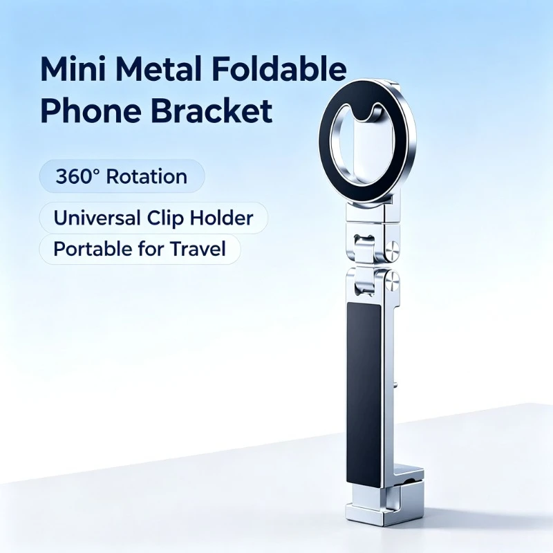 For Mini Metal Phone Clip Stand 360° Rotation Foldable Desktop Bracket for Travel Train Shooting Portable Universal Holder