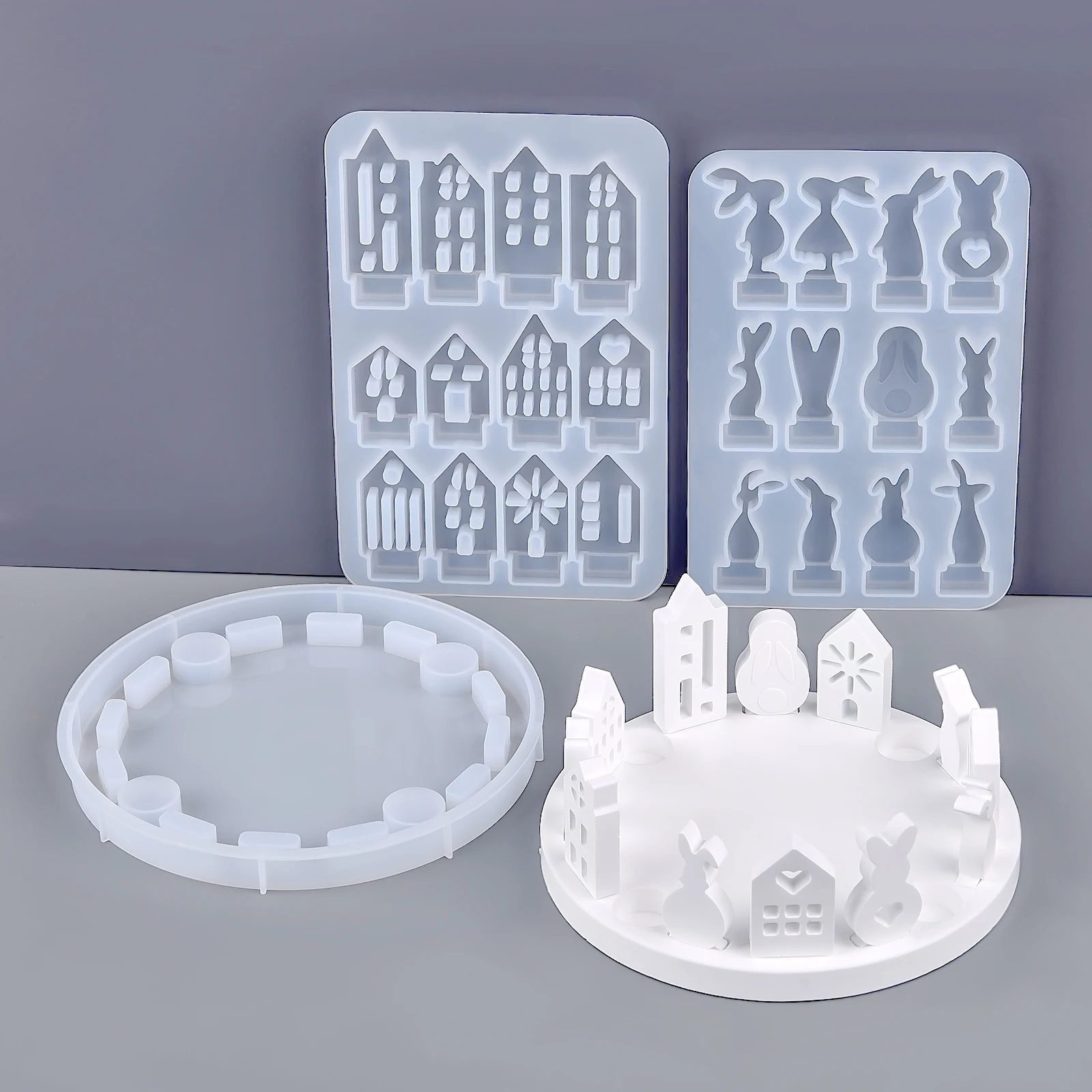Hollow House Rabbit Candle Holder Silicone Mold DIY Castle Ornaments Gypsum Cement Resin Craft Making Mold Home Decoration Gift view 2