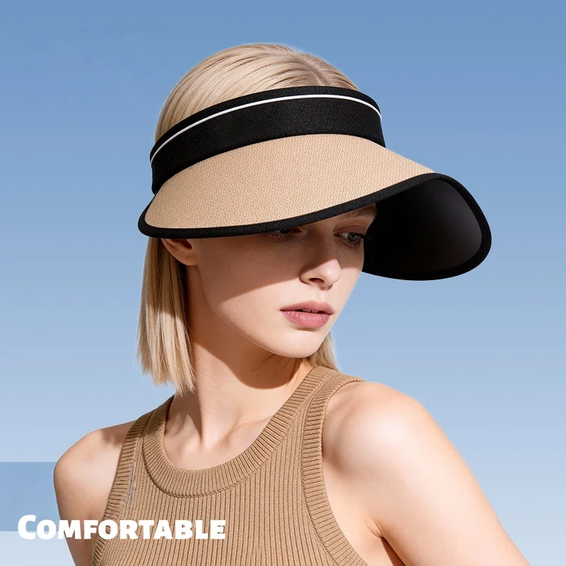 

Summer Black Vinyl Sun Hat for Women Outdoor UV Protection with Wide Brim Foldable Design with Crossbody Strap