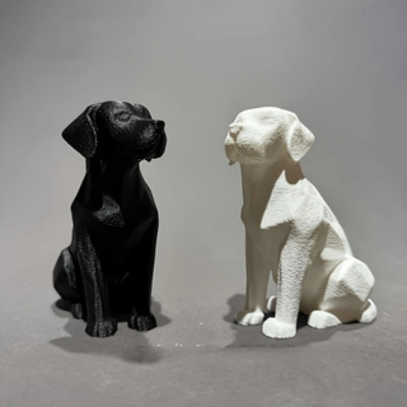 3D Printed Geometric Sectioned Puppy Sculpture, Black and White Minimalist Desktop Decor, Creative Dog Artisan Craft, Home