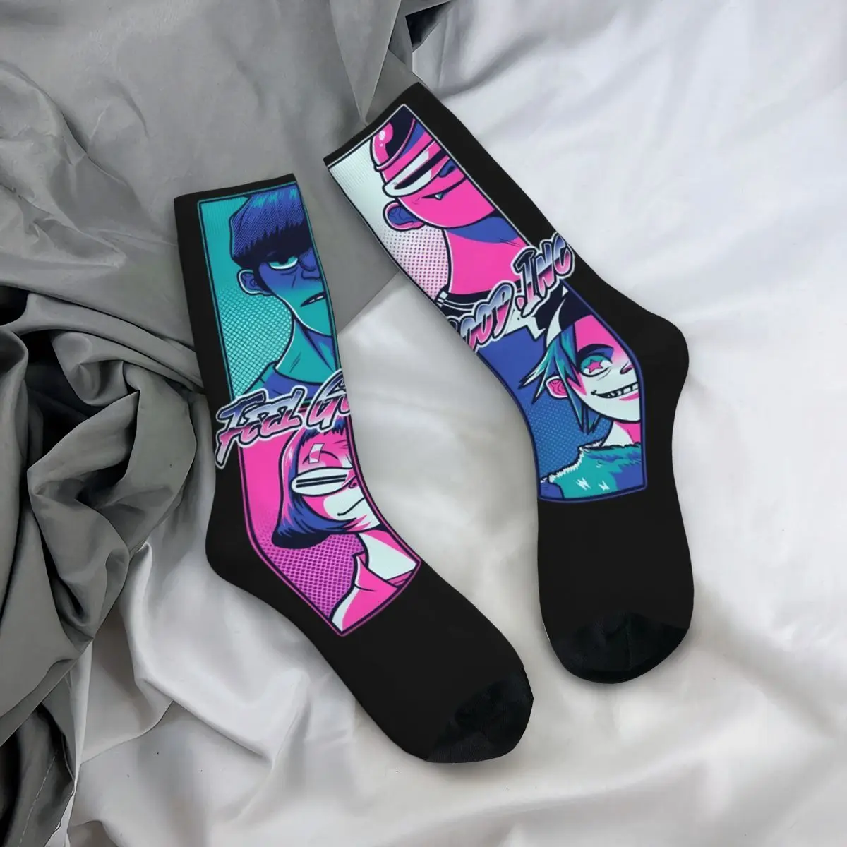 Harajuku Feel Good Inc-Calcetines estampados con diseño de ilustraciones, accesorios para todas las estaciones, banda de Gorillaz, calcetines de tubo medio transpirables