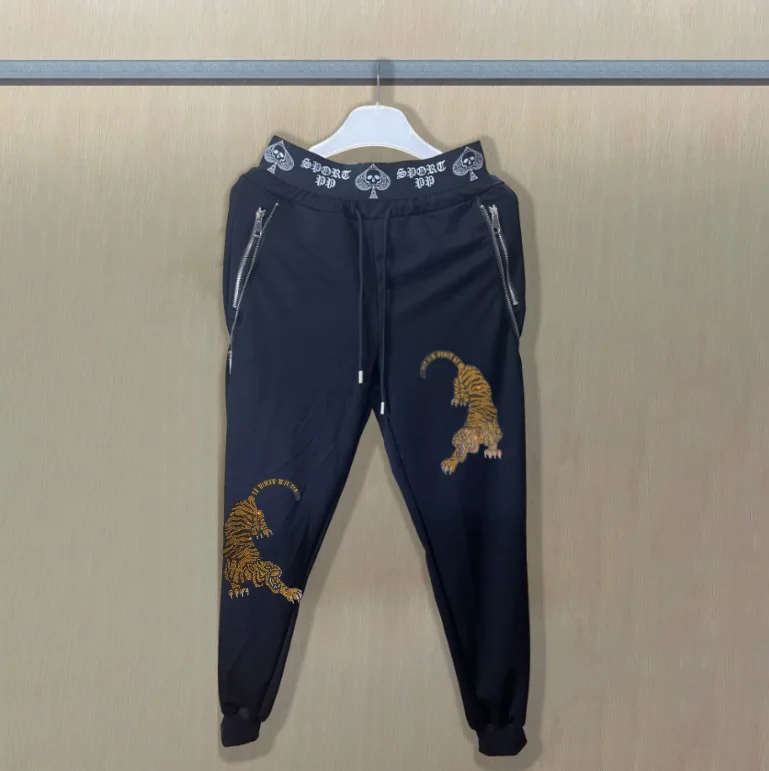 웜 브랜드 팬츠 클래식 남성 디자이너 바지 반짝이는 라인스톤 남성 바지 통기성 라인스톤 스웨트팬츠 조절 가능한 드로스트링