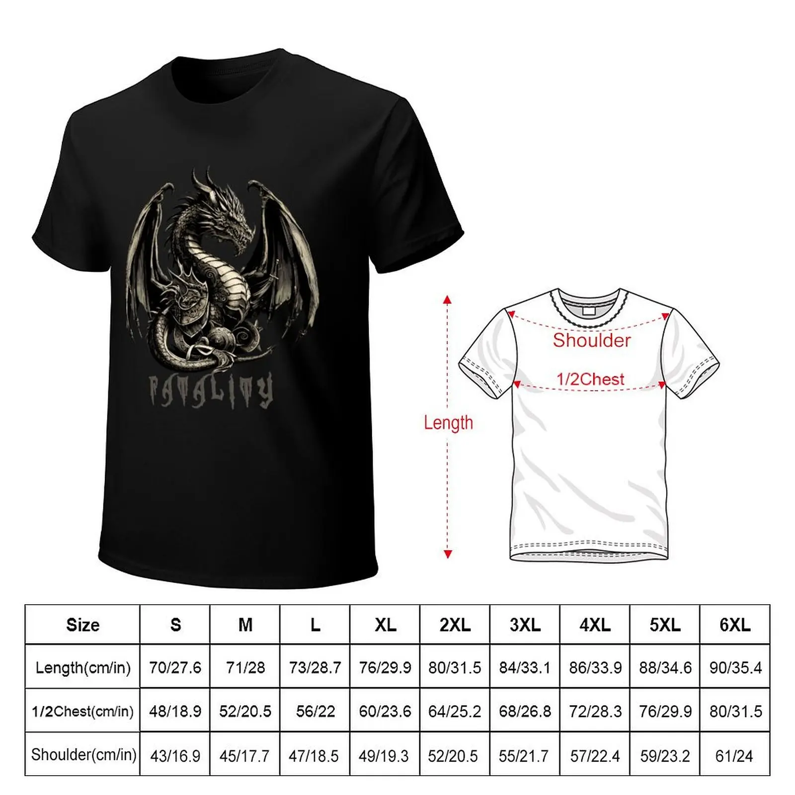 Emblem of Medieval Dragon Fatality T-Shirt Basic Solid Color Casual Tee Shirt