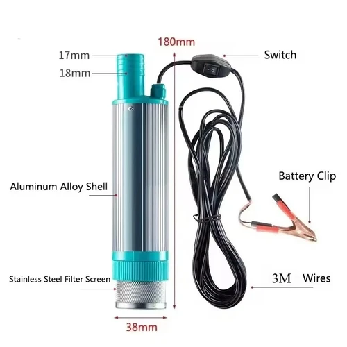 Mini bomba portátil de transferencia de agua diésel, bomba sumergible para pesca y acampada, 30l/min, 12V, 38mm