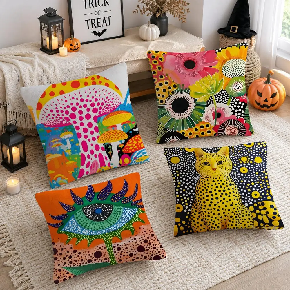 Hot Art K-Kusama Yayoi Cushion Cover Plush Decorative Pillow Case With Hidden Zipper Cutecore Room Decor For Home