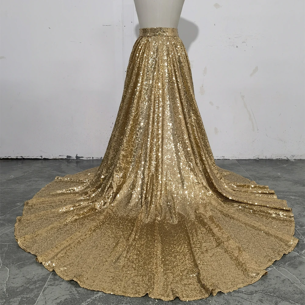 Gold Sequin Bridal Detachable Long Train Wedding Removable Skirt For Dresses Bridal Waistband Overskirt