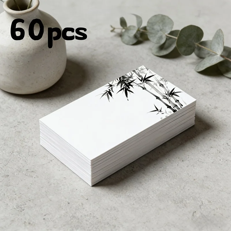 60pcs Ink Style Black Holiday Gift Cards, Wedding Message Cards, White Greeting Cards, Small Commercial Items, Gift Labels