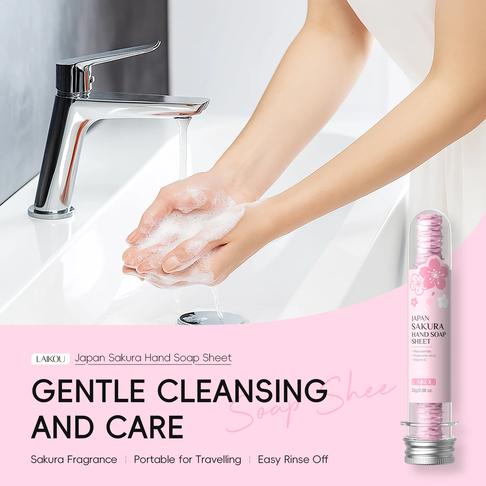 LAIKOU Japan Sakura Hand Soap Sheet 25g Moisturizing Soap Bath Soap Clean Pores Improve Muscles Cleansing Healthily