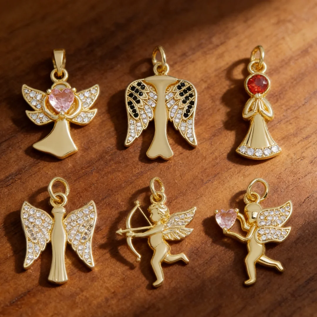 

4Pcs Pendants Gold Plated Zircon Angel Wing Charms Unisex DIY Jewelry Accessories for Necklace Bracelet Making Gifts Men Women