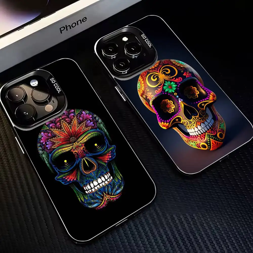 

Mexican Catrina Skull Phone Case For iPhone17,16,15,14,13,12,11 Plus,Pro Max Black Matte Shockproof Cover