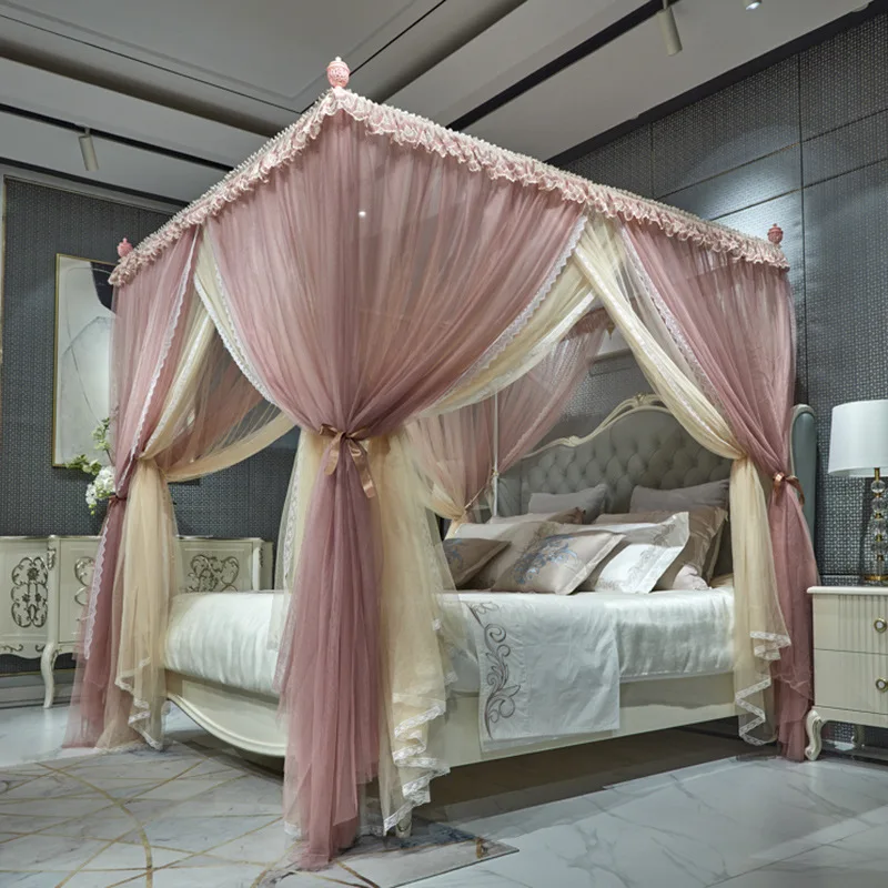 Lace Double-Layer Gauze Palace Mosquito Net Encrypt Thicken Princess Floor Bed Curtain Summer European 3 Door Tent for Home Use