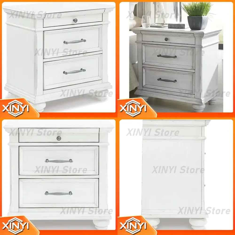 Three Drawer Nightstand for Ashley Furniture Distressed Whitewash Bedroom Night Table Modern Rustic Bedside Stand Wooden