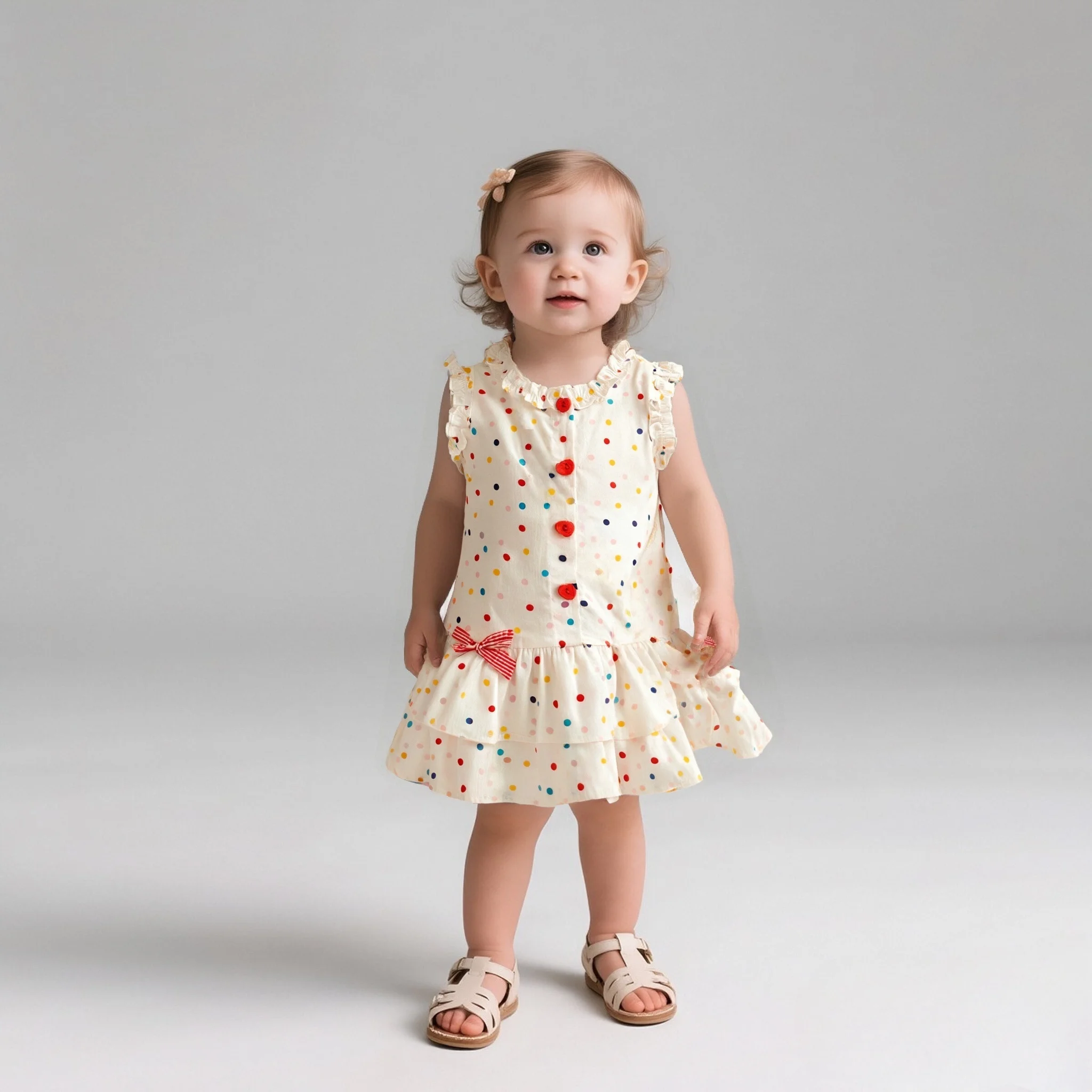 

Toddler Dress Summer New Sleeveless Sweet Girl Clothes Colored Polka Dot Bow With Ruffled Edges Baby Dresses