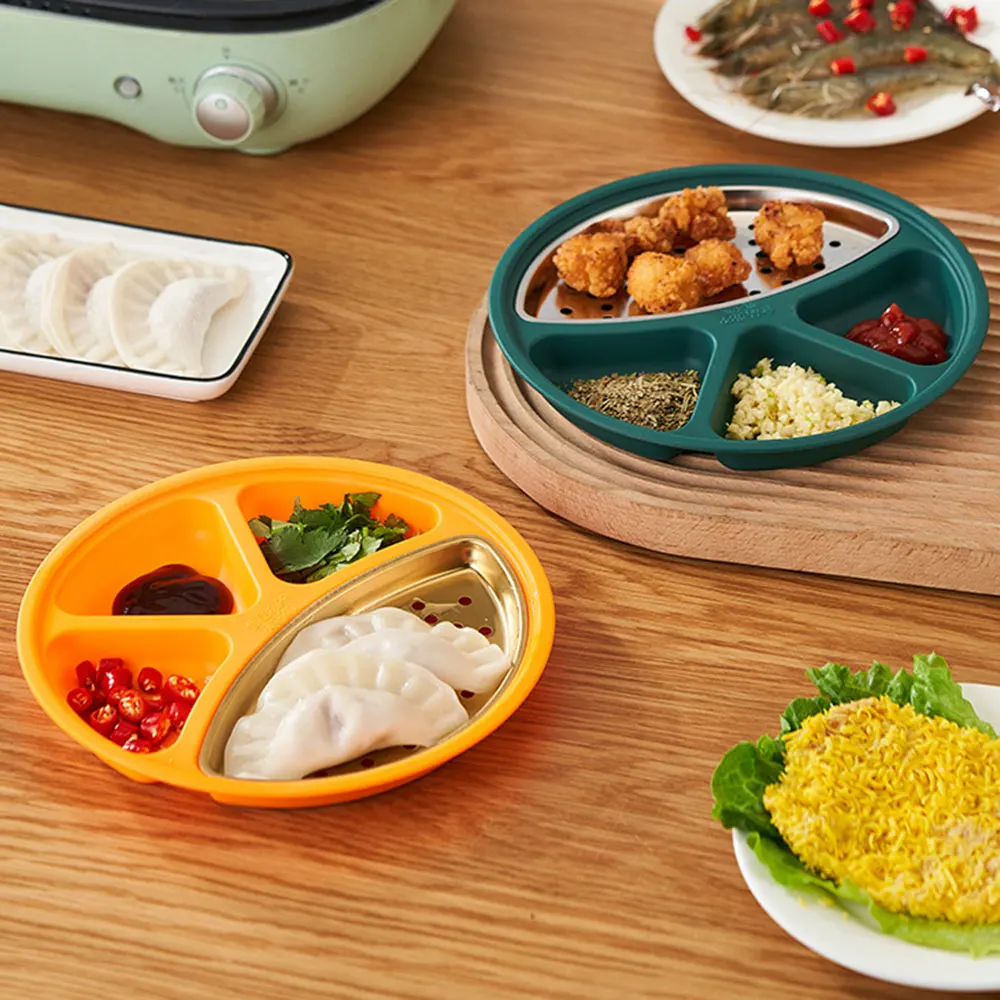 

1 шт. круглый разделенный поднос для тарелок/разделенная обеденная тарелка с 4 отделениями/бариатрические обеденные тарелки для похудения/тарелки для контроля порций/для