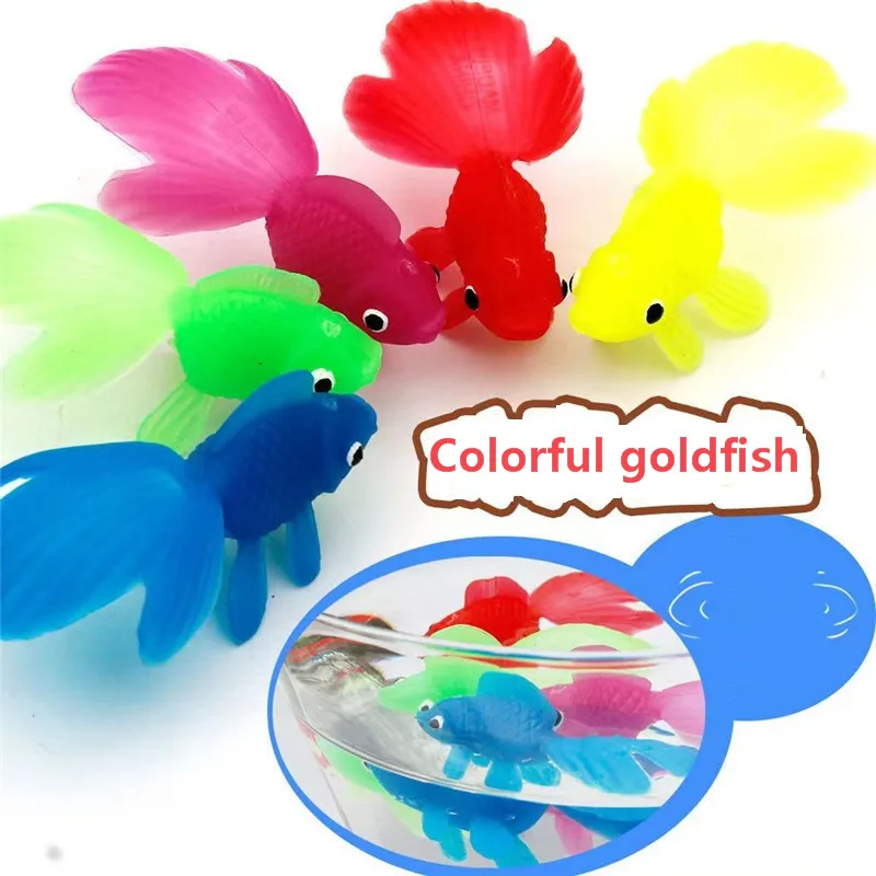 Simulação colorida Goldfish Modelo para Crianças, Borracha Macia, Ouro, Pequeno Plástico, Brinquedos de Presente, 10 Pcs/lote