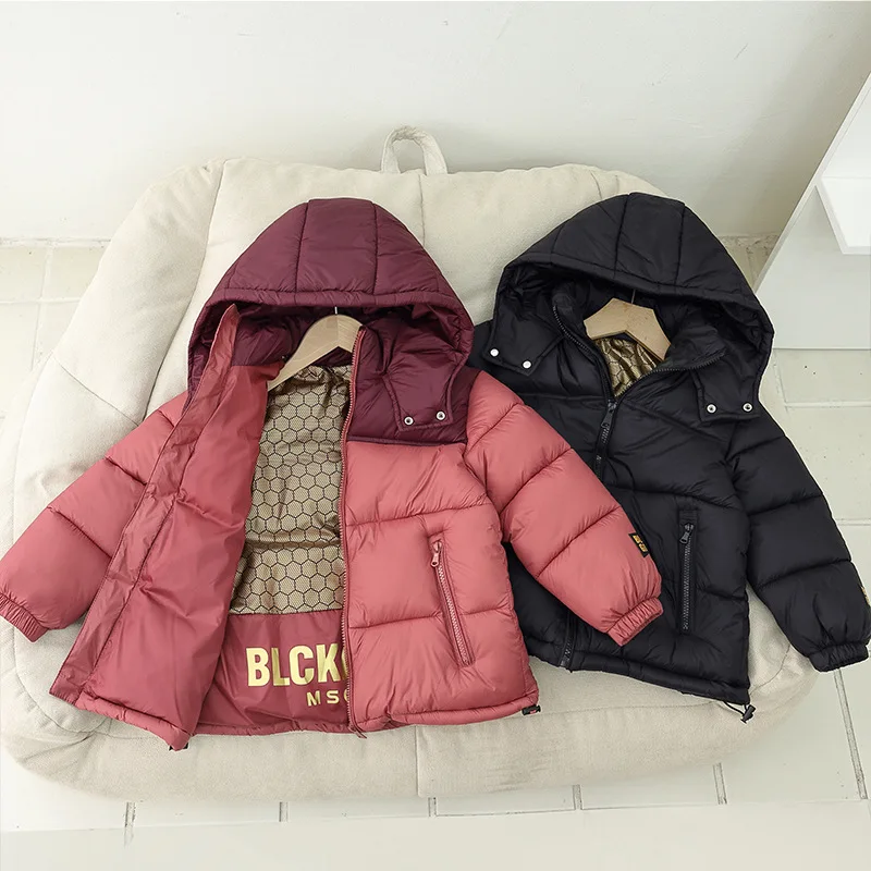 

Детский пуховик на осень и зиму, новая модная теплая хлопковая куртка с капюшоном и надписью