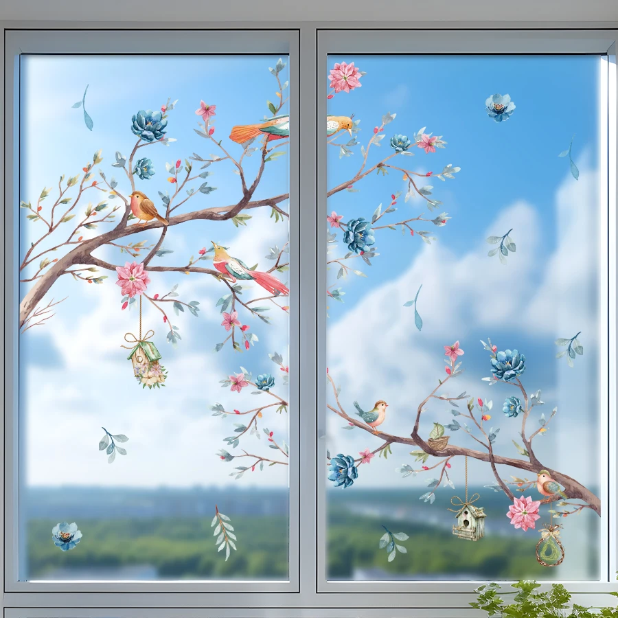 1 Stück Aquarell bunte Blumen selbstklebende Fensteraufkleber für Wohnzimmer Dekor Schlafzimmer Dekoration Kinderzimmer Glasaufkleber