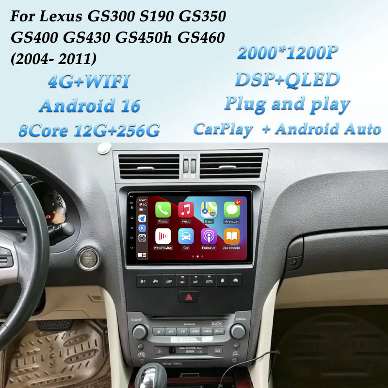 Car Radio for Lexus GS300 S190 GS350 GS400 GS430 GS450h GS460 2004 - 2011 GPS Navi Stereo Multimedia Player WiFi 4G CarPlay Auto