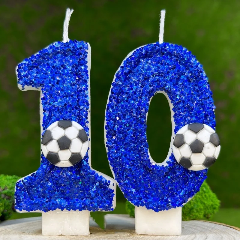 Blue Large Candles Football Birthday Decoration Gifts Children For Guests Candle Number Boy Halloween Party Memories Lamp Candle