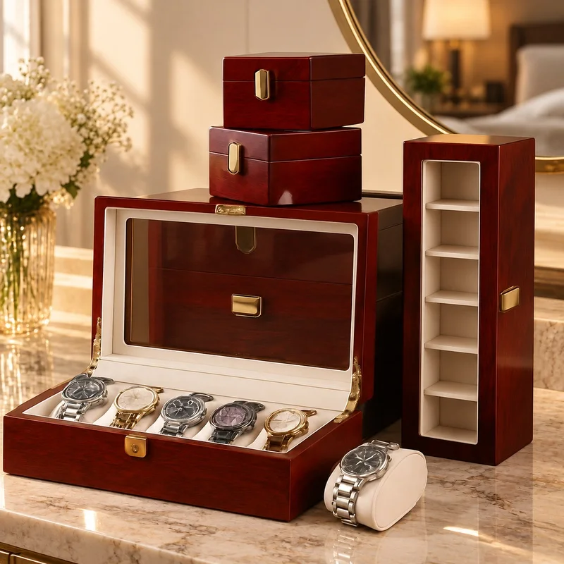 Wooden Jewelry and Watch Organizer Box with Multiple Slots, 1-12 Compartments, Stylish Storage for Him and Her
