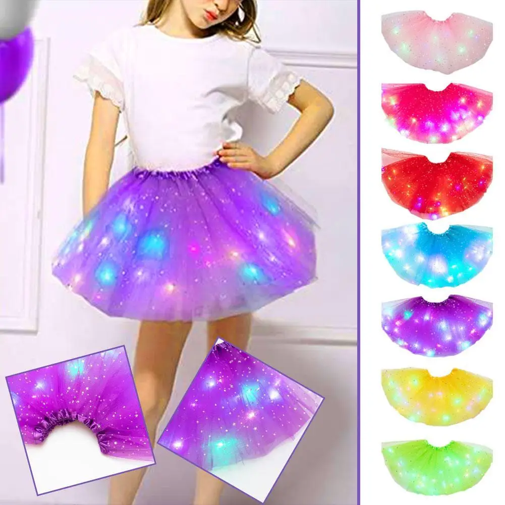 LED Skirt Neon Light Up Tutu Stage Dance Glow Birthday Party Gift For Girl Flower Crown Fairy Costume Magic Wand Christmas