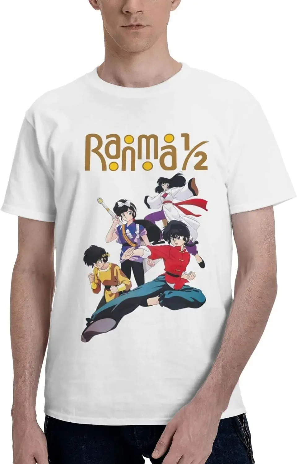 Manga Ranma ½ Shirt Cotton Crew Neck Fashion Tee for Man Black