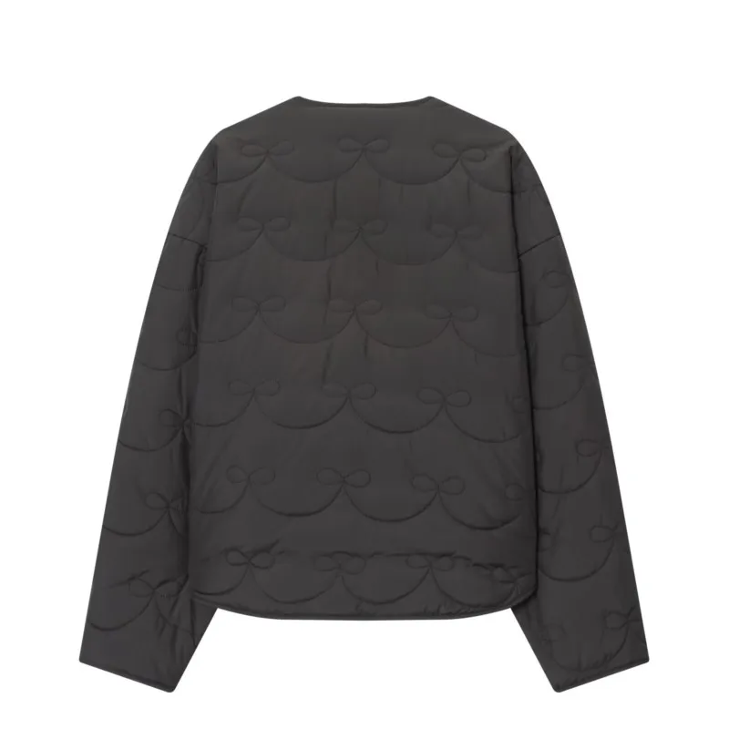 Giacca trapuntata da donna HipSeam con fiocchi Autunno manica lunga O collo con bottoni automatici Cappotti larghi e caldi da donna Top femminili semplici